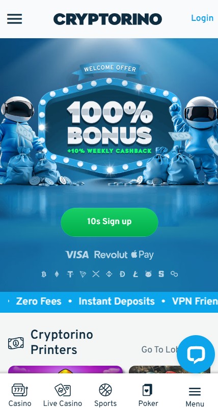 Cryptorino strona główna widok na urządzeniu mobile